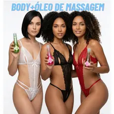 🔥 Kit Body Rendado Feminino + Óleo de Massagem Hidratante | Conforto, Beleza e Autocuidado