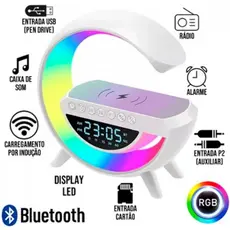 G Speaker Luminária com Relógio e Carregador Indução