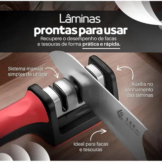 Afiador Amolador de Facas em Aço Inox com 3 Afiadores Base