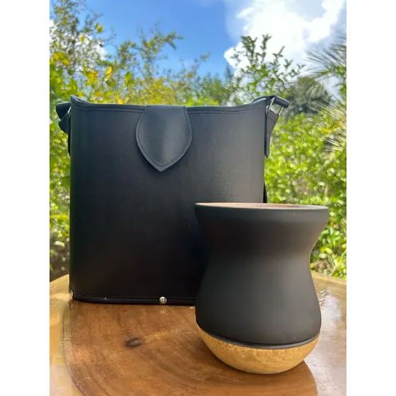 Kit Mateira Ágata Para Térmica 1L Alça Regulável + Cuia de Madeira Bicolor Fosca Diversas Cores