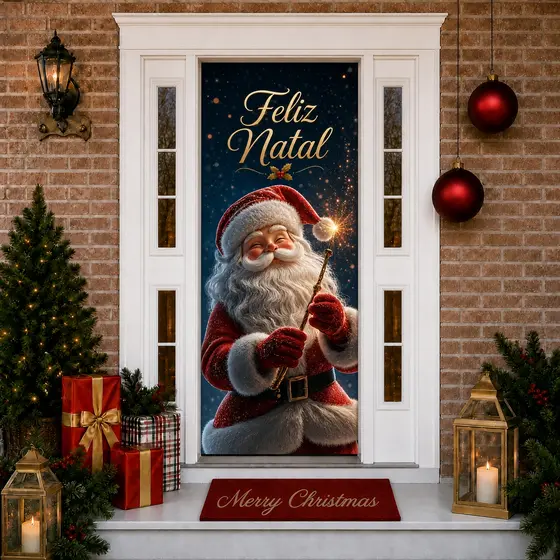 Capa Para Porta Painel de Mesa Natalina Papai Noel