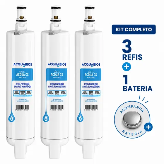 Refil Filtro e Bateria COMPATÍVEL Consul Facilite Cpc30 Cpc31 Cpb34 Cpb35 Cpb36 Purificador de Água