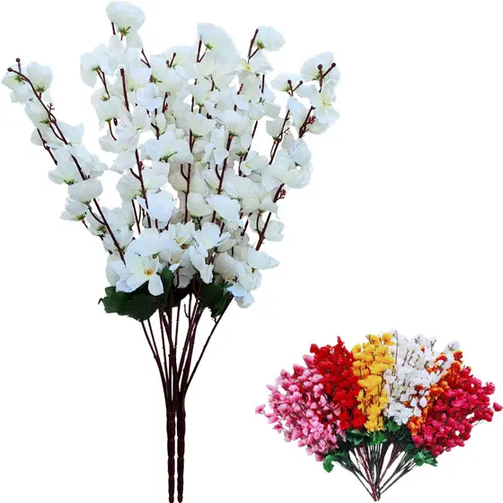 Kit Buquês De Flores Cerejeira Artificial Flor Pêssego Arranjo Oriental Para Decoração Festas