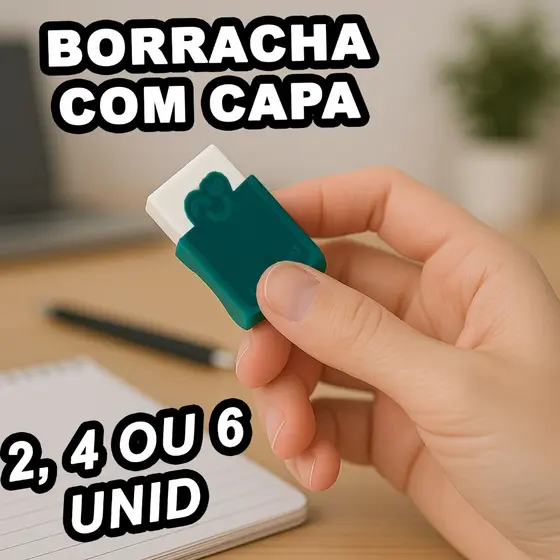 KIT Borracha Plástica Escolar Branca Com Capa Protetora Leonora