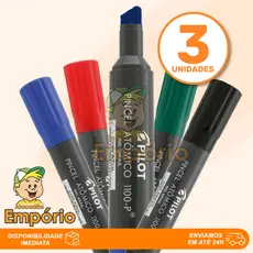 KIT 03 Pincel Atômico Marcador Permanente 1100-P Com Ponta Chanfrada e Recarregável Diversas Cores Pilot