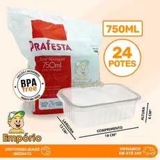 24 Potes 750ml Retangulares Descartáveis Com Tampa Para Freezer e Microondas Marmita Prafesta