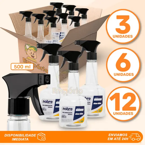 KIT Borrifador Pulverizador Spray De Gatilho Manual 500ml Transparente Frasco Restaurante Jardinagem Nobre