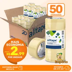 Caixa 50 Fitas Adesivas Transparente Larga Para Empacotamento p/ Mudança 2000 metros Alltape
