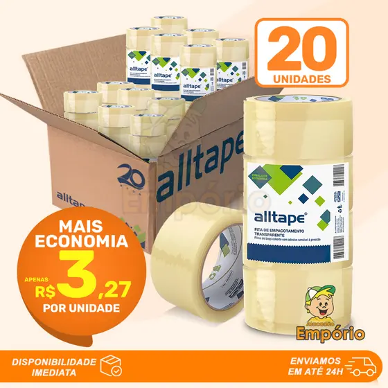 Caixa 20 Fitas Adesivas Transparente Larga Para Empacotamento p/ Mudança 800 metros Alltape