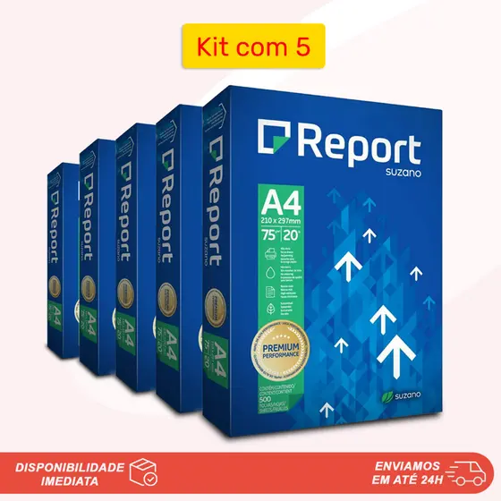 Kit 5 Resmas Folhas Papel Sulfite A4 Report para Impressora Branco 75g 2500 folhas
