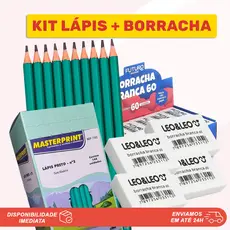 Kit Escolar Econômico com 50 Lápis de Escrever Preto Resinado + 25 Borrachas Brancas para Escola, Faculdade, Estudo