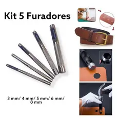 Kit 5 Vazador Furador De Couro Perfurador Papel Borracha Feltro Promoção