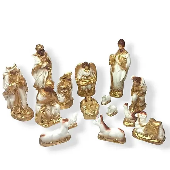 Presépio De Natal Completo Gesso C/ Pó Mármore 14 Peças 20cm Lindo