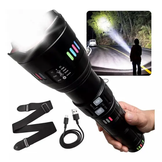 Lanterna Ultra Potente Tática Titanium Militar Com Led Branco Canhão Gigante