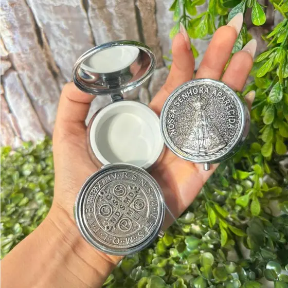 Teca Porta Hóstia/Remédio Resistente Em Aço Inoxidável Ideal Para Eucaristia Viagens
