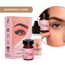 Henna Menela Profissional para Designer de Sobrancelhas Cor Castanho Claro 2,5g - Com Fixador e Nanotecnologia