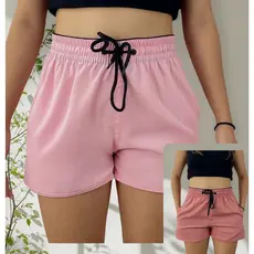 Kit 2 Shorts Feminino Tactel Elastano Treino Praia Com 2 Bolsos lateral