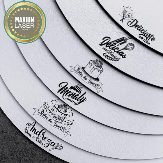 Kit 10 Cake Board Personalizado com Logo MDF Branco 3mm Confeitaria Tabuleiro