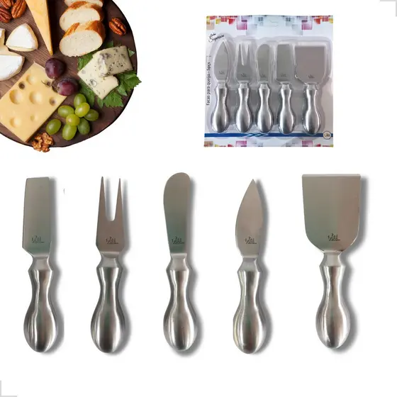 Pegadores Espátulas P/ Queijo Frios Frutas 5 Peças Utensílios Inox Resistente