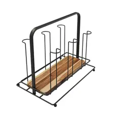 Porta Copos De Mesa Madeira Cozinha Pia Aço Preto Organização Mesa Posta