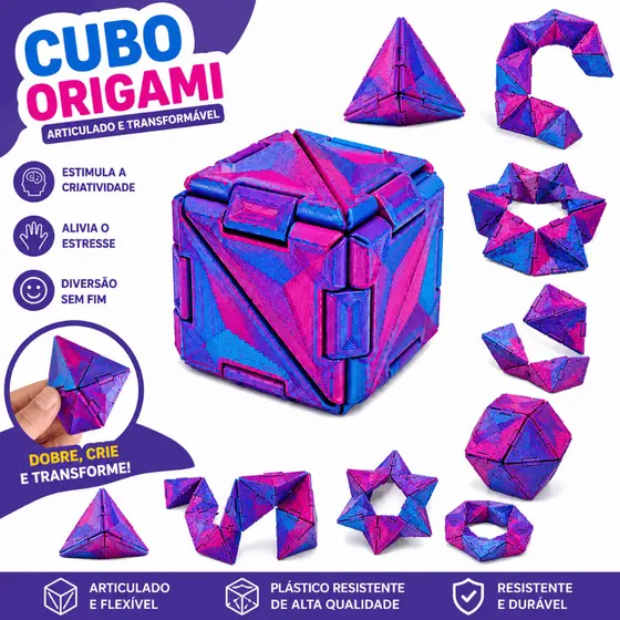 Cubo Origami Articulado | Fidget Sensorial | Antiestresse | Quebra-Cabeça 3D | Brinquedo Educativo