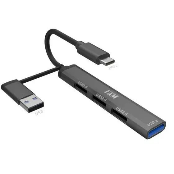 Adaptador Hub Usb - Hub Tipo-C Usb 3.0 - Hub 4 em 1 FAM