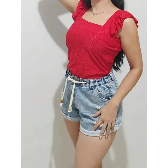 Blusa  Feminina  casual alça babado laise verão