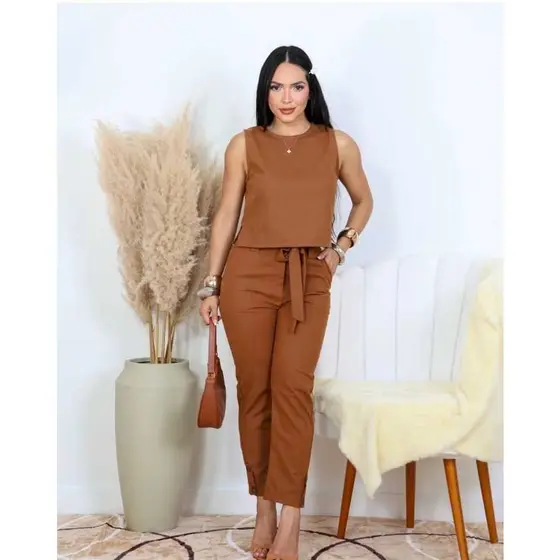 conjunto calça e blusa  feminino em linho