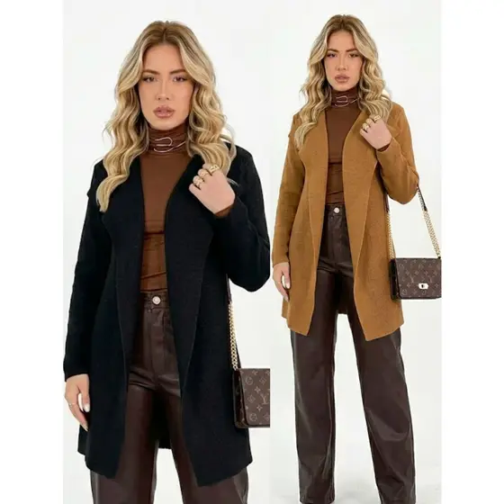 Sobretudo Feminino de Lã Casaco Cardigan Inverno Blusa de Frio em Tricô