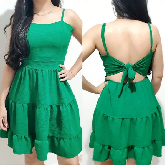 vestido curto soltinho  duna com amarração nas costas com bojo