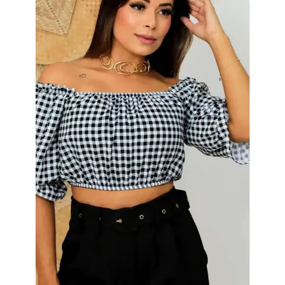 Cropped xadrez feminino Ciganinha Casual festa junina