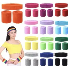 Kit de Faixa de Cabeça + 2 Munhequeiras Atoalhadas DIVERSAS CORES