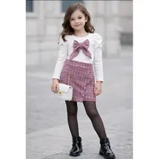 Conjunto Infantil Tweed Rosa com Laço