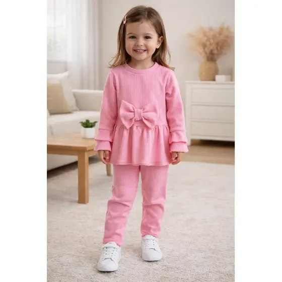 Conjunto Infantil Feminino Laço Manga Longa com Calça – Moda Kids