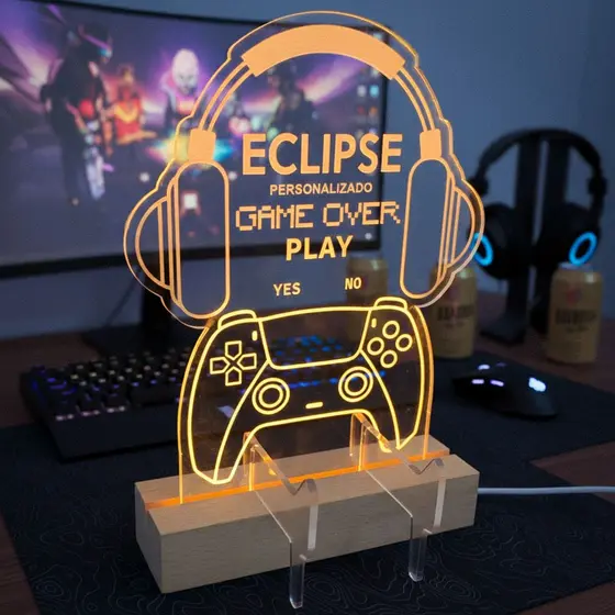 Luminária LED Gamer Personalizada Suporte Para Controle Decoração Setup PS4 E PS5