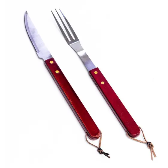 Kit Garfo e Faca de Inox Cabo de Madeira Para Churrasco
