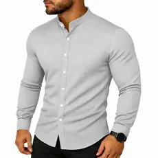 Camisa Slim Blusa Social Masculina Manga Longa Gola Padre - Camisa de Botão Camisa de Gola