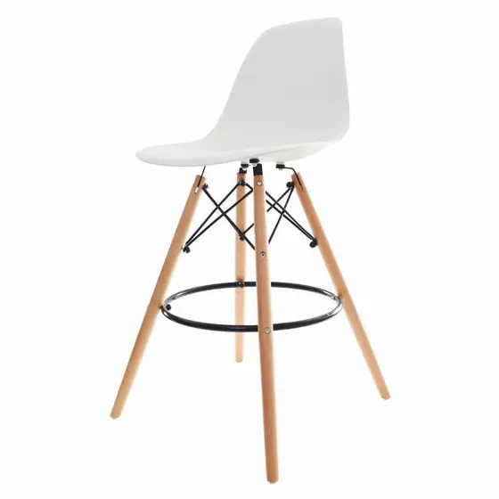 Banqueta Alta Para Cozinha Americana Bancada Ilha Charles Eames Eiffel Branca Base Madeira Wood