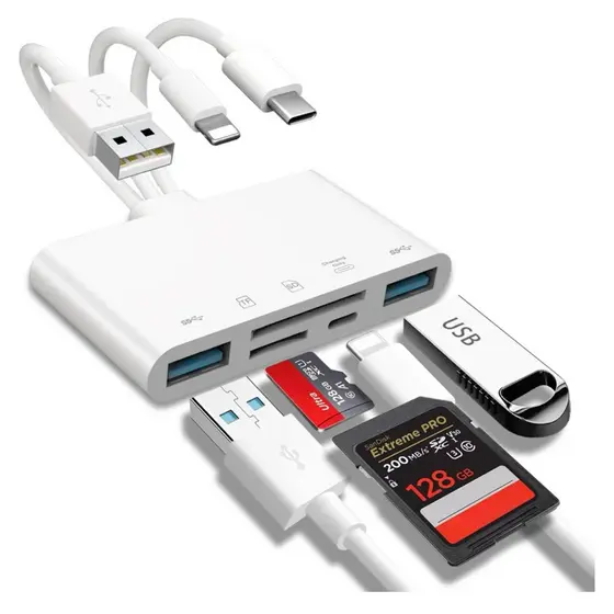 Leitor de cartão com otg usb para usb/iphone/ type c 5 em 1