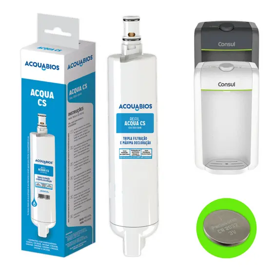 Refil Compatível com Filtro Consul Acquabios Purificador de Água Bateria Brinde