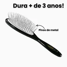Escova Pet Cachorro Gato Bass de Acrílico com Pinos de Metal Sem Bolinhas - Preta - M