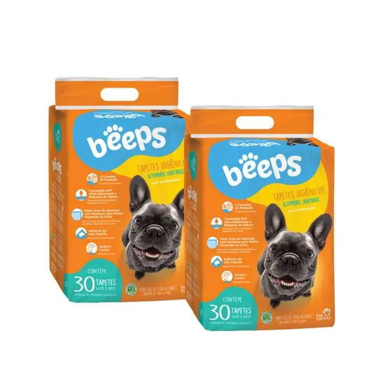 Kit 2 Unidades Tapete Higiênico Para Cães Beeps Training Pads - 60x80cm - Pacote de 30 Tapetes
