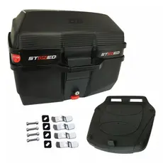 Baú Bauleto Moto 35 litros Stoned Tracker Base Universal Kit Fixação Completo Reforçado Novo