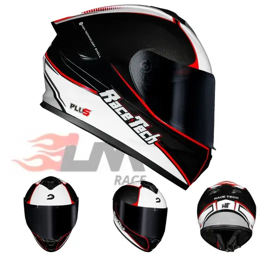 Capacete Fechado Moto Race Tech Hit Plus Preto e Branco + Narigueira Masculino Feminino Original Novo