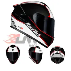 Capacete Fechado Moto Race Tech Hit Plus Preto e Branco + Narigueira Masculino Feminino Original Novo