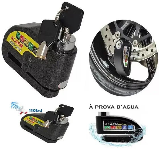 Trava De Disco Cadeado Tranca Moto Antifurto Com Alarme Sonoro Universal Freio a disco Cores