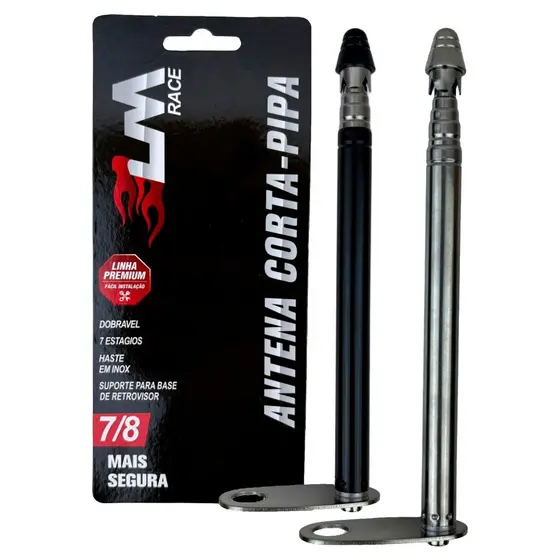 Antena Corta Pipa para Retrovisor Moto Retrátil com 7 estágios Anti Cerol Haste Inox