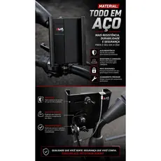 Suporte Celular Moto Aço Reforçado Fixação Retrovisor Universal Articulado Preto LM Race