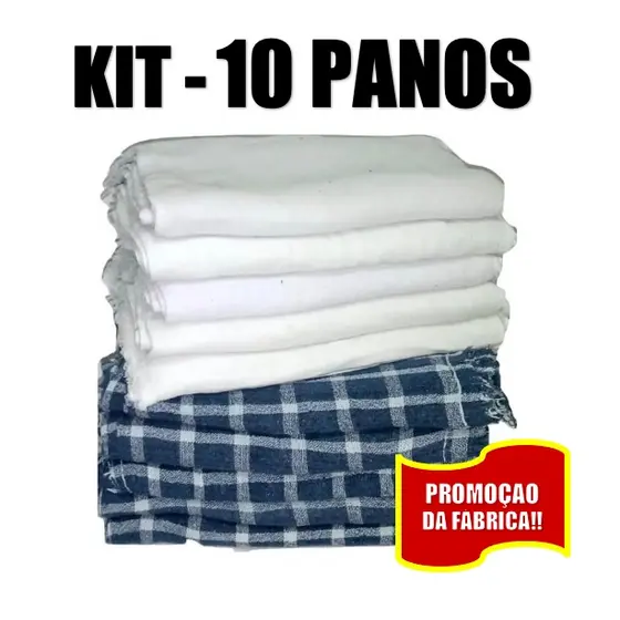 Kit Pano de Chão Branco e Xadrez - Kit com 10 PANOS (( Saco Alvejado Duplo )) Pano para Limpeza PROMOÇÃO DE FÁBRICA