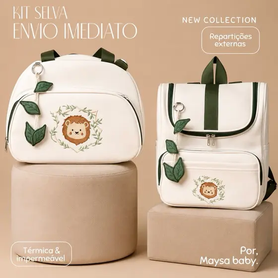 Kit bolsas maternidade 2peças, bolsa e mochila, lançamento coleção selva